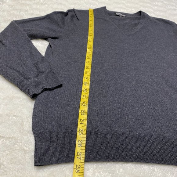 Express Sweater Men's XL Gray Merino 100% Wool V-Neck Long Sleeve Pullover - Picture 5 of 8